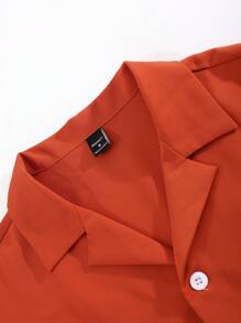 Manfinity Homme Men's Loose Solid Color Button-Down Short-Sleeved Shirt And Pants - Burnt Orange - View 3