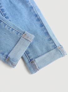 SHEIN Pantalones vaqueros rotos con dobladillo y estilo boho lavados de primavera/verano para niña preadolescente, ropa de verano - Lavado ligero - Ver 3