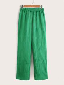 SHEIN LUNE Của phụ nữ Màu thuần Eo đàn hồi Quần ống rộng - màu xanh lá - Xem 4