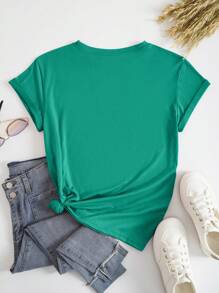 SHEIN Áo thun tay ngắn cổ tròn in chữ HỌC TỪ NGÀY HÔM QUA SỐNG CHO HÔM NAY HY VỌNG CHO NGÀY MAI Áo thun họa tiết dành cho nữ - màu xanh lá - Xem 2