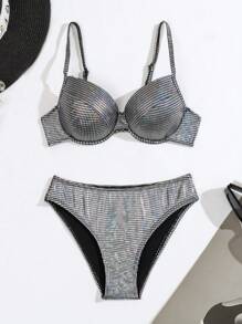 Swim SXY Summer Beach Ladies' Metallic Fabric, Adjustable Spaghetti Strap, Bikini Swimwear, Two Piece