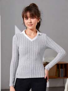 Teen Girl Urban Style Casual Striped V-Neck T-Shirt