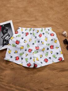 Surfspeed Men's Fruit Print Drawstring Waist Beach Shorts - Beige - View 2