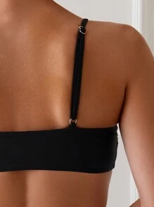 SHEIN Swim Ladies' Summer Beach Solid Color Twist Front Bikini Top - Black - View 4