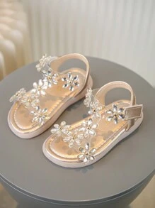 Sandálias Fashion De Menina Com Decoração De Strass, Solado Macio E Antiderrapante, Sapatos De Praia De Verão Para Crianças