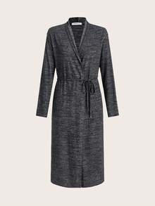 女款純色長袖居家服長袍 - 深灰色 - 查看 4