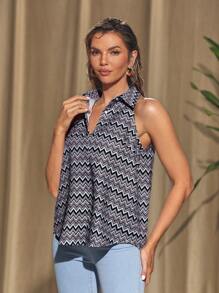 AGAPE Designer Boho Bohemian Jacquard Chevron Sleeveless Blouse, For Summer, Holiday, Vacation, Spring, Beach, Festival, Ibiza Fits - Multicolor - View 6