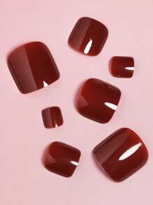VV MEI JIA ER Instantly Upgrade Your Look With 24pcs Short Square Solid Minimalist Full Cover Fake Toenail Kit Press On Nails Nail Supplies - Burgundy - View 4