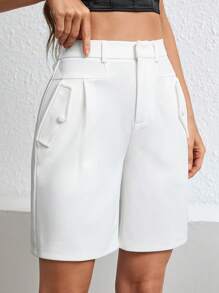Firerie Shorts de mujer con pliegues y bolsillos unicolor de cintura alta