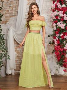 Double Crazy Women's Ruffle Off Shoulder Top With Skirt Set - Yellow - View 6
