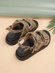 Sommer-keilsandalen Für Damen Mit Boho Druck, Dickem Absatz Und Fransen- Und Schnallendesign - Braun - Übersicht 8