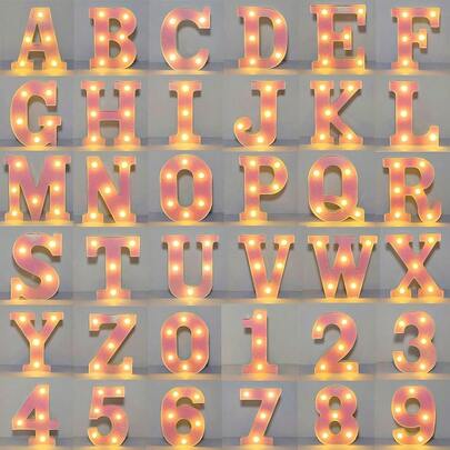 1入組粉色字母字型led燈,diy生日情人節婚禮派對裝飾燈,0-9數字暖黃色燈