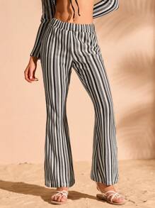 Forever 21 Vacation Casual Striped Crochet Flared Pants - Black and White - View 1