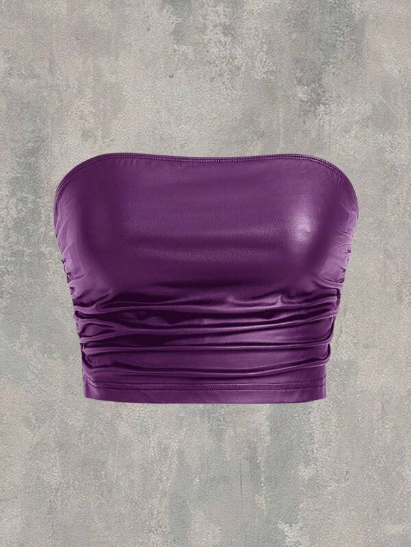 SHEIN EZwear Purple Pleated Cropped Tube Top