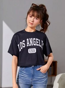 Thiếu niên Cô gái Lỏng lẻo Ngắn Top Cây trồng Áo thun Với In thư Ba Bộ - Nhiều màu - Xem 1