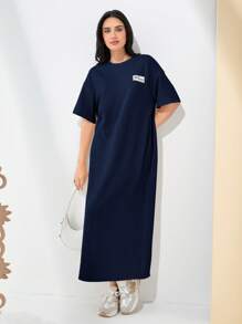 Mulvari Women's Round Neck Short Sleeve Printed Simple Dress, Casual & Daily Wear