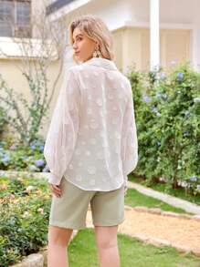 GENKIRA Men's Round Patched Button Front Long Sleeve Shirt Fall Cloth For Women - White - View 2