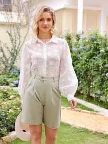 GENKIRA Men's Round Patched Button Front Long Sleeve Shirt Fall Cloth For Women - White - View 3