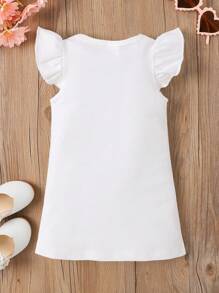 Baby Girl's Cute Cartoon Portrait And Letter Print Ruffle Trimmed Dress For Summer - White - View 2