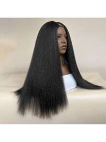 Kinky Straight U Part Wig 22 Inch U Part Yaki Straight Synthetic Hair Wig For Women Daily Use Glueless Full Machine Made Wigs - Black - View 6