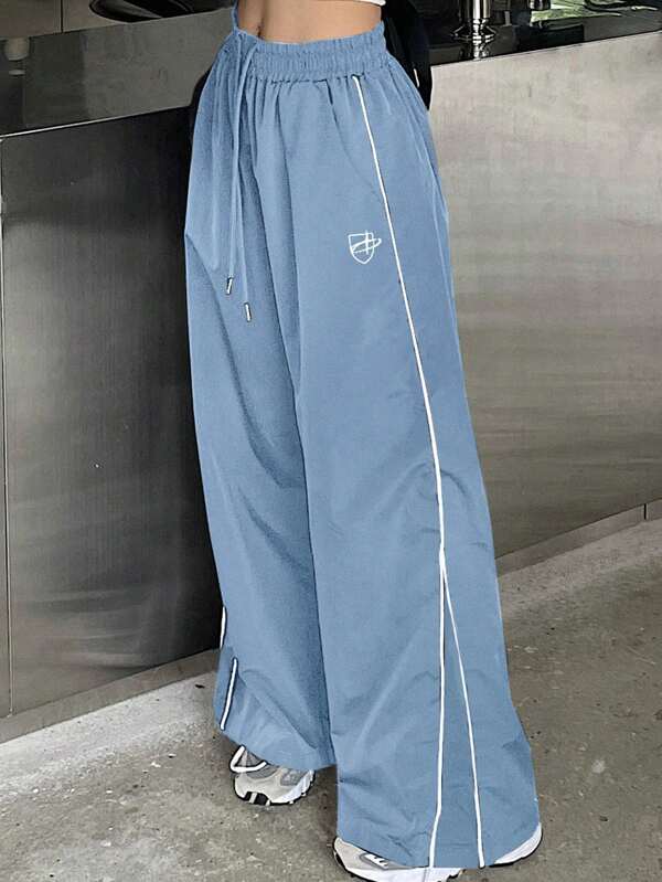 DAZY Women's Loose Fit Wide Leg Pants With Drawstring Waist And Contrast Trim Summer