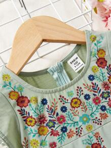 SHEIN Vestido informal sin mangas con estampado floral para niña bebé para vacaciones
