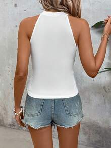 SHEIN LUNE 网眼撞色修身无袖背心 - 白色 - 查看 2