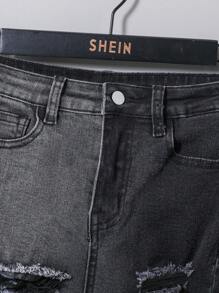 SHEIN Shorts de mezclilla desgastados para niño preadolescente con estiloso contraste de colores para el verano - Negro - Ver 3