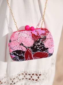 SHEIN VCAY Pink Glitter Clutch Bag Valentines - Hot Pink - View 6