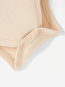 嬰兒男童簡約休閒四件套連體衣，杏色短袖圓領設計，適用於夏季 - 杏色 - 查看 5