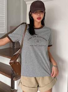 DAZY Women's Letter Print Short Sleeve T-Shirt,Graphic Tees