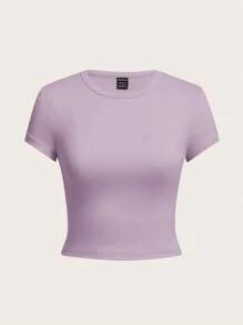 SHEIN EZwear Bộ 4 áo thun nữ cổ tròn tay ngắn dáng ôm, đa năng, thích hợp mặc vào mùa hè - Nhiều màu - Xem 4