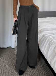 DAZY Women's Solid Color Pleated Loose Fit Casual Pants With Pockets Fall