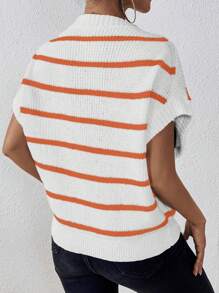 SHEIN LUNE Women's Loose Striped Short Sleeve Knitted Top - Orange - View 2