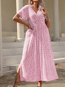 Breezaya Robe bohème d'été pour femmes grande taille avec imprimé floral, taille froncée et fente haute sur l'ourlet