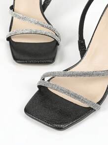 女士棕色高跟春夏凉鞋，时尚舒适简约设计，钻石般光泽 - 黑色 - 查看 5