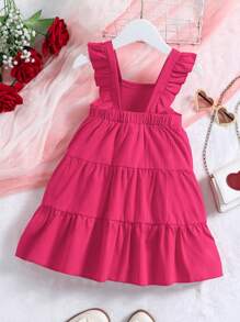 SHEIN Elladie kids 少女休閒假日層疊蛋糕荷葉圓環領洋裝