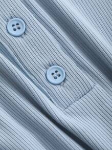 Dazy Designer 女士撞色领口绷带短袖 T 恤，带纽扣开合，夏季