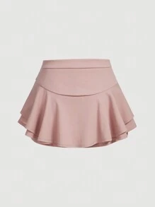 SHEIN MOD Falda-pantalón blanca de cintura alta con volantes superpuestos para el verano - Rosa - Ver 2