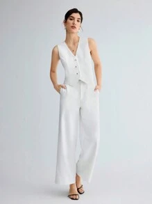 BizChic Ladies' Single-Breasted Suit Vest Set In Fall/Winter - White - View 5