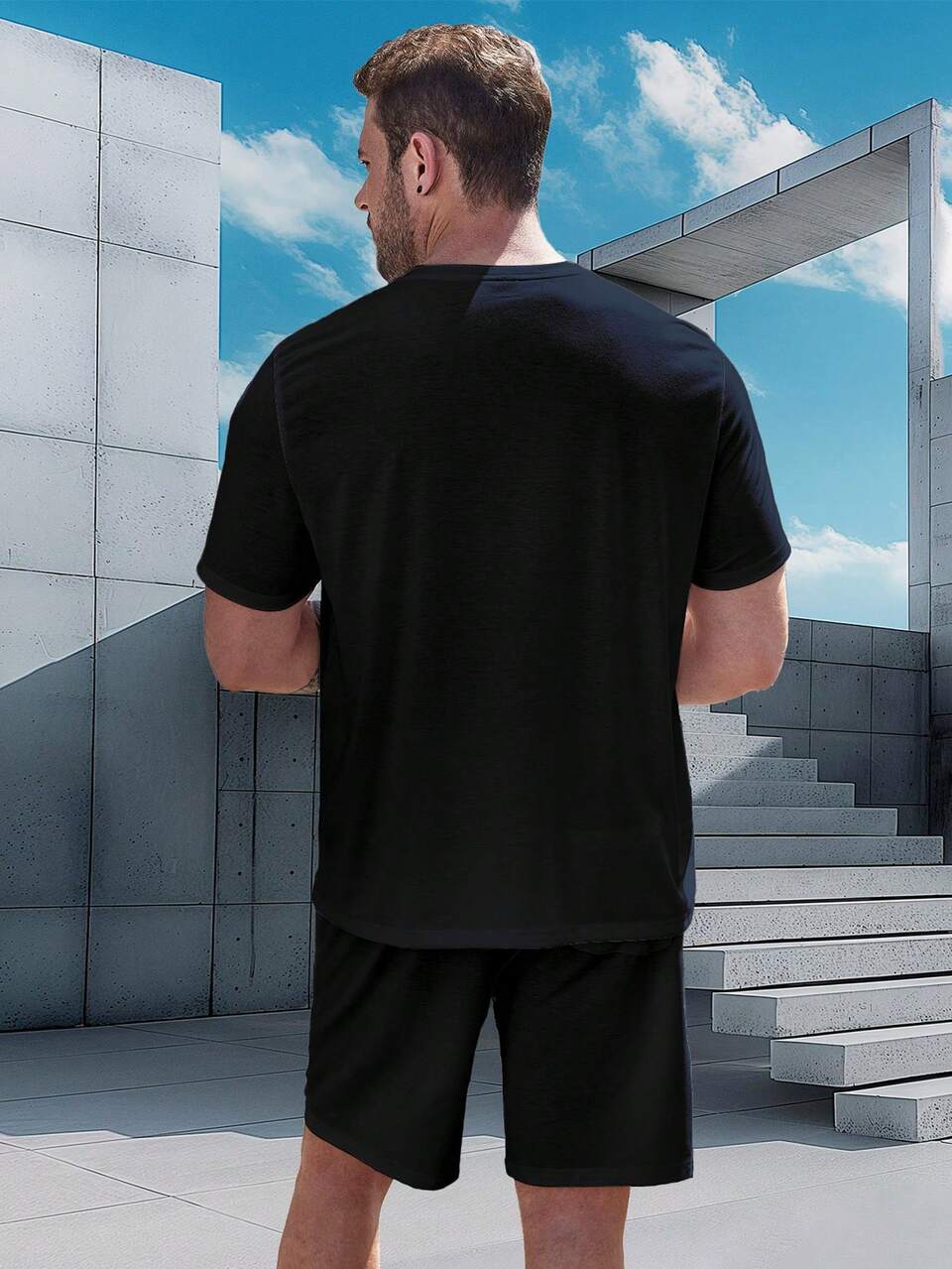 Men's Plus Size Poker Print Short-Sleeve T-Shirt And Shorts Set