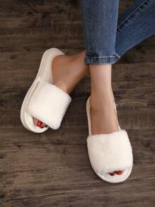 Fluffy Women's Fashionable Home Slippers, Indoor Anti-Slip Soft Sole Slippers With Upper
