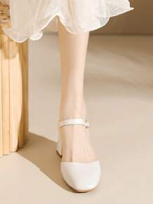 Women's Chunky Heels Mary Jane Pumps With Open Back - Beige - View 7