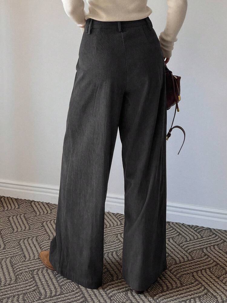 Women's Solid Color Pleated Loose Fit Casual Pants With Pockets Fall