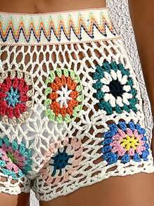 SHEIN Swim 夏季沙灘鉤織褲裙(隨機鉤織方塊顏色)