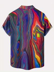 Nam Khối màu Nút xuống Vòng cổ Ngắn tay Áo sơ mi - màu xanh lá - Xem 2