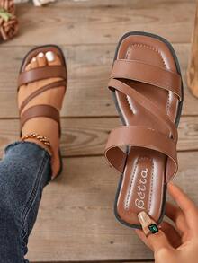 Da Dép đi trong nhà Cho mùa hè Với Đàn hồi Ban nhạc , Phụ nữ Giải trí Đúng mốt Giày phẳng - màu nâu - Xem 2