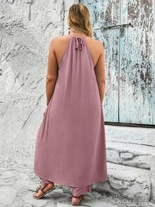 SHEIN Clasi 大尺碼純色寬鬆休閒2件式套裝 - 粉色 - 查看 2