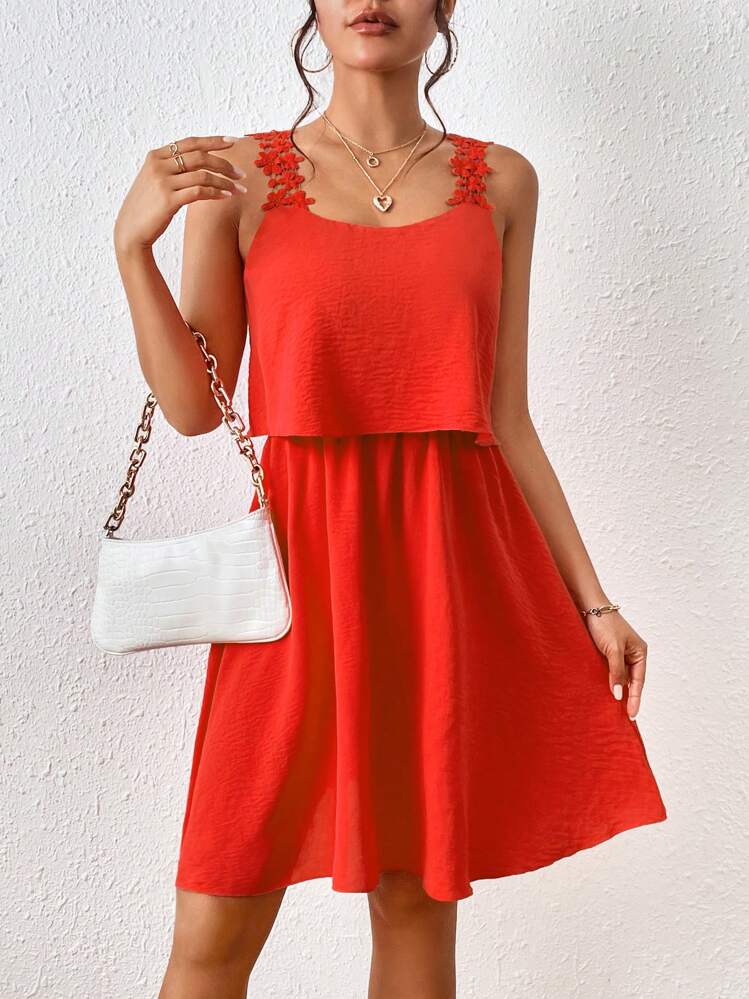 SHEIN Frenchy Vestido De Tirantes De Espagueti De Color Sólido Para Mujer - Rojo - Añade 3