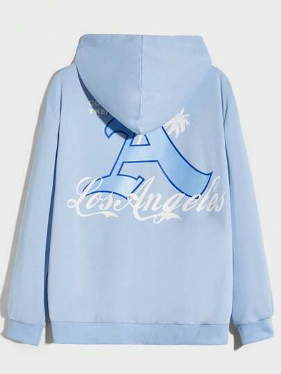 Prep Hoodie Con Cordón Y Gráficos De Letras Para Hombre Sin Camiseta.